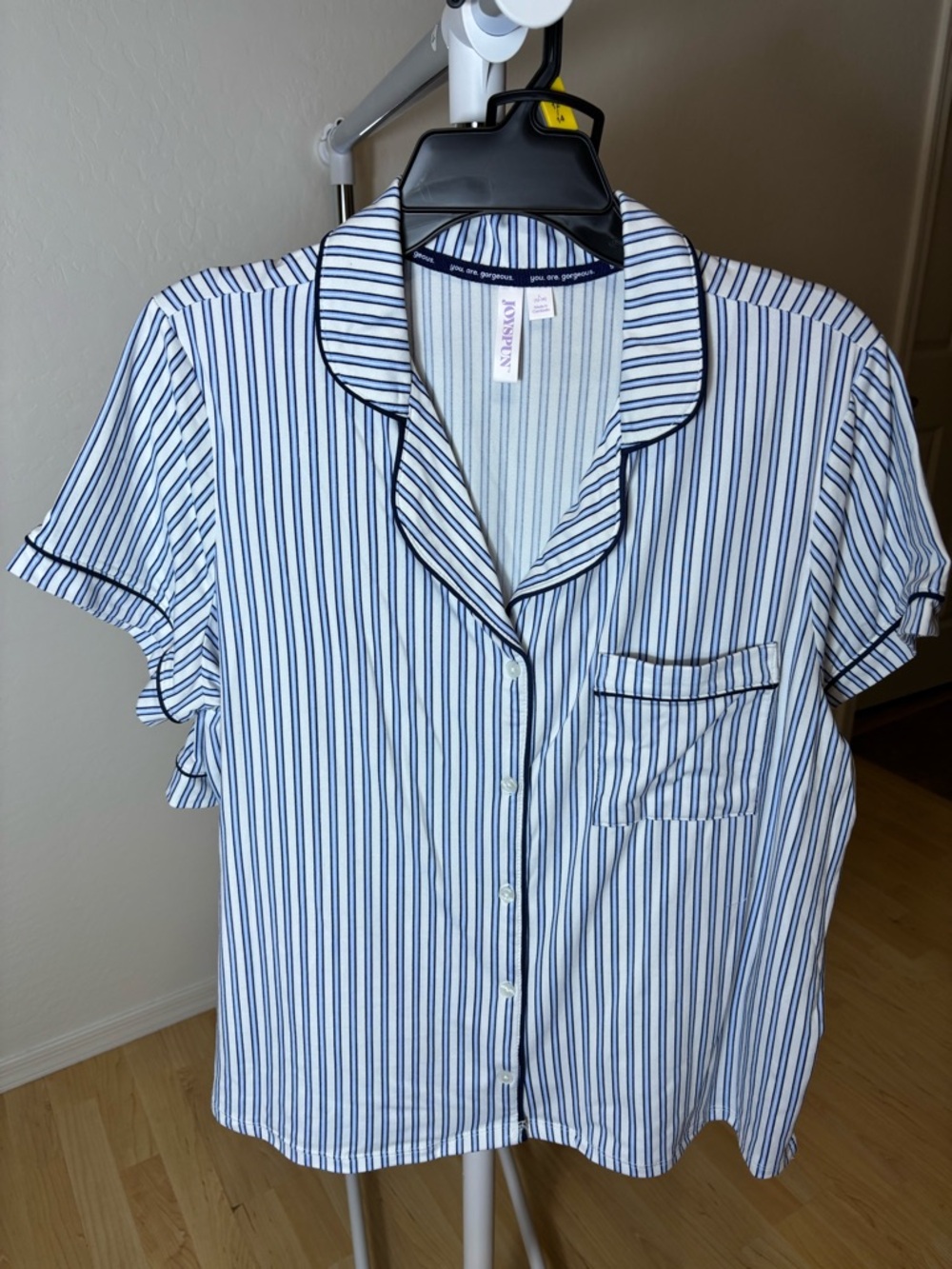Blue & White Striped Button-Up Top